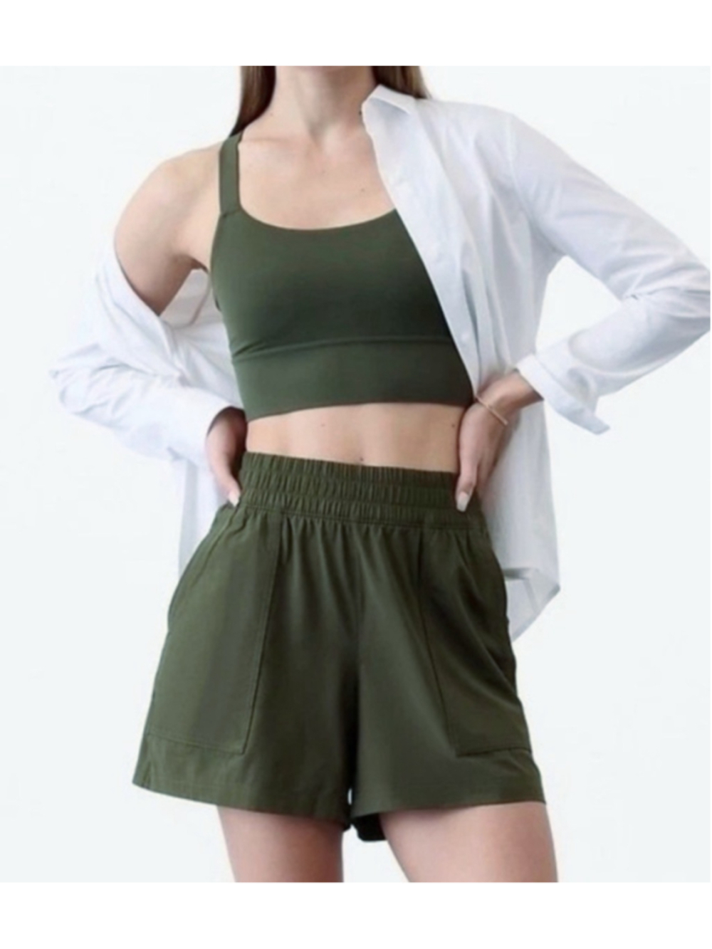 Athleta Olive Green Utility Hiking High-Waisted Shorts XS